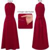image:imageVFSHOW Womens Wedding Guest Dress Wrap V Neck Pocket Business Cocktail Sleeveless Belted Long Fit and Flare A Line DressesRed
