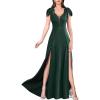 image:imageVFSHOW Womens 3D Flower Deep V Neck Double Slit Formal Prom ALine Maxi Dress 2023 Sexy Wedding Guest Evening Long Gown