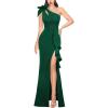 image:imageVFSHOW Womens 3D Flower One Shoulder Ruffle Formal Prom Wedding Guest Maxi Dress 2023 Sexy Cocktail Evening Split Cutout Gown