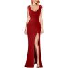 image:imageVFSHOW Womens Backless Cowl Neck Formal Prom Ruched Sexy High Split Maxi Dress 2023 3D Flower Feather Open Back Evening Gown