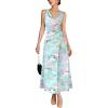 image:imageVFSHOW Womens Cocktail Cowl Neck Dress Casual Wedding Guest Sleeveless Belted Long Fit and Flare A Line Dresses with PocketBlue Floral