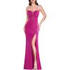 image:imageVFSHOW Womens Formal Prom Beaded Spaghetti Strap Ruched Wedding Guest Maxi Dress Sexy High Split Sweetheart Neck Evening Gown