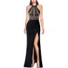 image:imageVFSHOW Womens Formal Prom Halter Neck Embroidery Ruched Keyhole Back Maxi Dress 2024 High Split Long Cocktail Evening Gown