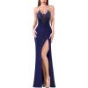 image:imageVFSHOW Womens Formal Prom Sexy Halter Deep V Neck Backless Maxi Dress Rhinestone Black Tie High Slit Evening Gown