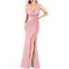 image:imageVFSHOW Womens Formal Prom Sexy Sweetheart Neckline Backless Ruched Maxi Dress 2024 Crinkle Wide Strap High Split Evening Gown