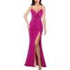 image:imageVFSHOW Womens Glitter Spaghetti Strap Twist V Neck Backless Zipper High Split Formal Evening Gown Prom Maxi Dress