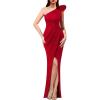 image:imageVFSHOW Womens Ruffle One Shoulder Ruched Formal Prom Wedding Guest Maxi Dress 2023 Sexy Split Long Cocktail Evening Gown