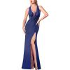 image:imageVFSHOW Womens Sexy Deep V Neck Ruched Backless Formal Prom High Slit Maxi Long Dress Wedding Guest Cocktail Evening Gown