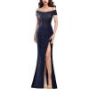 image:imageVFSHOW Womens Sexy Off Shoulder High Split Prom Formal Wedding Guest Maxi Dress Front Twist Knot Long Cocktail Evening Gown