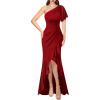 image:imageVFSHOW Womens Sexy One Shoulder Ruched Ruffle Prom Formal Maxi Dress 2023 Front Slit Wedding Guest Long Cocktail Evening Gown