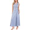 image:imageVFSHOW Womens Wedding Guest Dress Wrap V Neck Pocket Business Cocktail Sleeveless Belted Long Fit and Flare A Line DressesBlue and White Striped