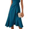 image:imageVFSHOW Womens Asymmetric Ruffle Ruched Cocktail Sleeveless Elegant Boat Neck Wedding Guest Business Formal A Line Midi DressPeacock Blue