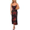 image:imageVFSHOW Womens Summer Spaghetti Strap Cocktail Party Midi Dress 2026 Sweetheart Neck Beach Wedding Guest Slip Bodycon DressesBlack With Red Floral Print