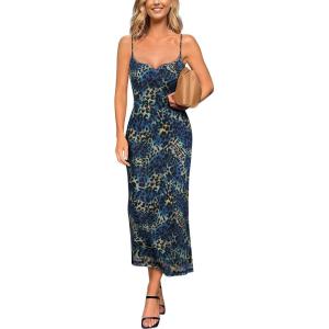 image:imageVFSHOW Womens Summer Spaghetti Strap Cocktail Party Midi Dress 2026 Sweetheart Neck Beach Wedding Guest Slip Bodycon DressesBlue and Black Leopard Print