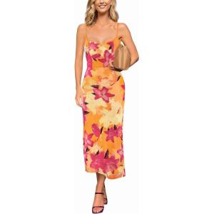 image:imageVFSHOW Womens Summer Spaghetti Strap Cocktail Party Midi Dress 2026 Sweetheart Neck Beach Wedding Guest Slip Bodycon DressesOrange Floral Print