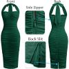 image:imageVFSHOW Womens 2025 Halter Off Shoulder Cocktail Ruched Bodycon Midi Dress Sexy Backless Slim Fitted Wedding Guest DressesGreen