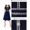 image:imageVFSHOW Womens Buttons Pockets Office Business ALine Dresses Short Sleeve Work Crew Neck Tweed Trim Fit and Flare Swing DressNavy Blue