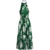 image:imageVFSHOW Womens Casual Halter V Neck Midi Long Dress Wedding Guest Beach Flowy A Line Smocked SundressGreen Floral Print