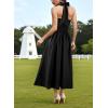 image:imageVFSHOW Womens Casual Halter V Neck Midi Long Dress Wedding Guest Beach Flowy A Line Smocked SundressSolid Black