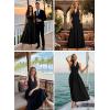 image:imageVFSHOW Womens Casual Halter V Neck Midi Long Dress Wedding Guest Beach Flowy A Line Smocked SundressSolid Black