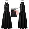 image:imageVFSHOW Womens Casual Halter V Neck Midi Long Dress Wedding Guest Beach Flowy A Line Smocked SundressSolid Black