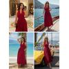 image:imageVFSHOW Womens Casual Halter V Neck Midi Long Dress Wedding Guest Beach Flowy A Line Smocked SundressSolid Red