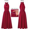 image:imageVFSHOW Womens Casual Halter V Neck Midi Long Dress Wedding Guest Beach Flowy A Line Smocked SundressSolid Red