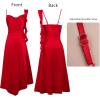 image:imageVFSHOW Womens Cowl Neck Ruffle Spaghetti Strap Wedding Guest Midi Dress Ruched Slit Formal Cocktail Evening Party DressesRed