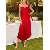 image:imageVFSHOW Womens Cowl Neck Ruffle Spaghetti Strap Wedding Guest Midi Dress Ruched Slit Formal Cocktail Evening Party DressesRed