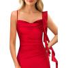 image:imageVFSHOW Womens Cowl Neck Ruffle Spaghetti Strap Wedding Guest Midi Dress Ruched Slit Formal Cocktail Evening Party DressesRed