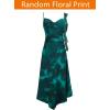 image:imageVFSHOW Womens Cowl Neck Ruffle Spaghetti Strap Wedding Guest Midi Dress Ruched Slit Formal Cocktail Evening Party DressesTeal Green Floral Print