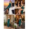 image:imageVFSHOW Womens Cowl Neck Ruffle Spaghetti Strap Wedding Guest Midi Dress Ruched Slit Formal Cocktail Evening Party DressesTeal Green Floral Print