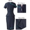 image:imageVFSHOW Womens Pleated Crew Neck Peplum Work Business Office Church Bodycon Pencil Sheath DressBlue and White Striped