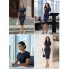 image:imageVFSHOW Womens Pleated Crew Neck Peplum Work Business Office Church Bodycon Pencil Sheath DressBlue and White Striped