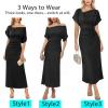 image:imageVFSHOW Womens Ruched Semi Formal Cocktail Dress 2026 Elegant Asymmetrical Neckline Business Church Wedding Guest Long DressBlack