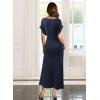 image:imageVFSHOW Womens Ruched Semi Formal Cocktail Dress 2026 Elegant Asymmetrical Neckline Business Church Wedding Guest Long DressNavy Blue