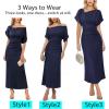 image:imageVFSHOW Womens Ruched Semi Formal Cocktail Dress 2026 Elegant Asymmetrical Neckline Business Church Wedding Guest Long DressNavy Blue
