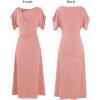 image:imageVFSHOW Womens Ruched Semi Formal Cocktail Dress 2026 Elegant Asymmetrical Neckline Business Church Wedding Guest Long DressPink