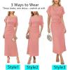 image:imageVFSHOW Womens Ruched Semi Formal Cocktail Dress 2026 Elegant Asymmetrical Neckline Business Church Wedding Guest Long DressPink