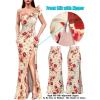 image:imageVFSHOW Womens Ruffle One Shoulder Strap Ruched Formal Prom Wedding Maxi Dress V Neck Elegant Split Cocktail Evening Long GownBeige With Red Flower Print