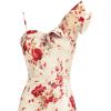 image:imageVFSHOW Womens Ruffle One Shoulder Strap Ruched Formal Prom Wedding Maxi Dress V Neck Elegant Split Cocktail Evening Long GownBeige With Red Flower Print