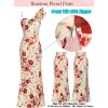 image:imageVFSHOW Womens Ruffle One Shoulder Strap Ruched Formal Prom Wedding Maxi Dress V Neck Elegant Split Cocktail Evening Long GownBeige With Red Flower Print