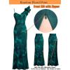image:imageVFSHOW Womens Ruffle One Shoulder Strap Ruched Formal Prom Wedding Maxi Dress V Neck Elegant Split Cocktail Evening Long GownTeal Green Floral Print