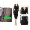 image:imageVFSHOW Womens Shiny Black Cocktail Front Zipper Illusion Mesh Embroidery Bishop Sleeve Tie Waist Party Bodycon Pencil Dress 9020 BLK M