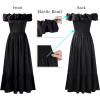 image:imageVFSHOW Womens Summer Off the Shoulder Wedding Guest Dress 2026 Ruffle Pocket Sleeveless Formal A Line Flowy Long Maxi DressesBlack