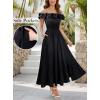 image:imageVFSHOW Womens Summer Off the Shoulder Wedding Guest Dress 2026 Ruffle Pocket Sleeveless Formal A Line Flowy Long Maxi DressesBlack