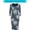 image:imageVFSHOW Womens Vintage Square Neck Work Office Business Dress Elegant Casual Cocktail Party Church Bodycon Pencil Sheath DressBlue and Cream Floral Print