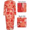 image:imageVFSHOW Womens Vintage Square Neck Work Office Business Dress Elegant Casual Cocktail Party Church Bodycon Pencil Sheath DressOrange Floral Print