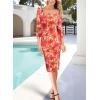 image:imageVFSHOW Womens Vintage Square Neck Work Office Business Dress Elegant Casual Cocktail Party Church Bodycon Pencil Sheath DressOrange Floral Print