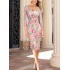 image:imageVFSHOW Womens Vintage Square Neck Work Office Business Dress Elegant Casual Cocktail Party Church Bodycon Pencil Sheath DressPink Floral Print